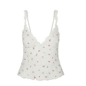 SKIMS Stretch Lace Triangle Cami in Ivory Cherry Print size XS
